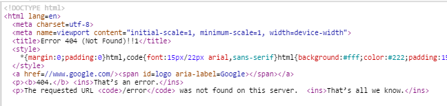 Google Error Code HTML