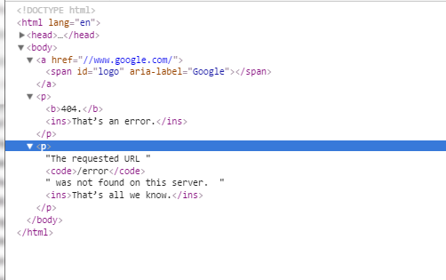 Google Error Rendered HTML